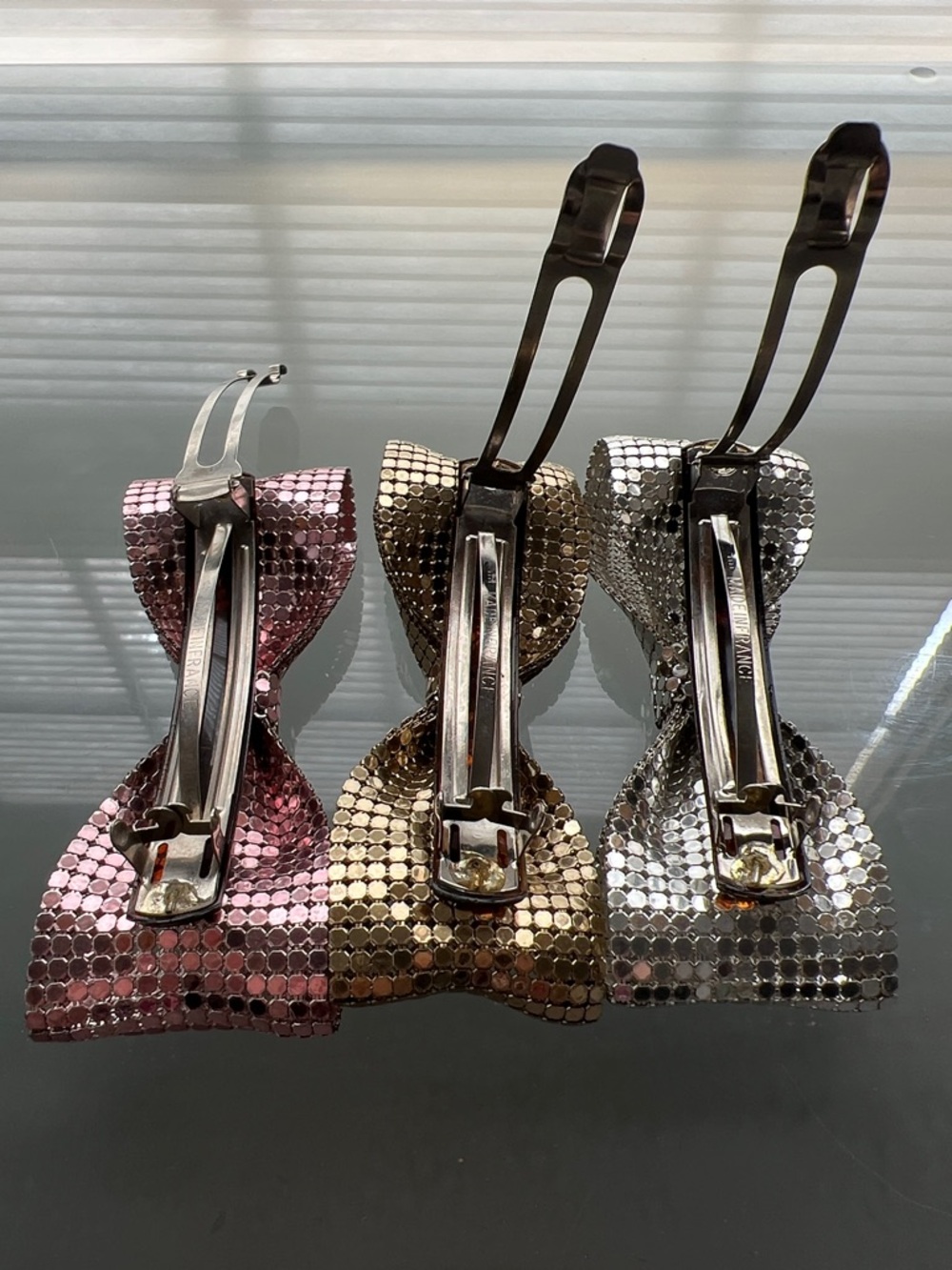 3️⃣Set 1980s Made in France Metal Mesh Chainmail Bow Barrette Gold Silver Rose - Picture 17 of 17